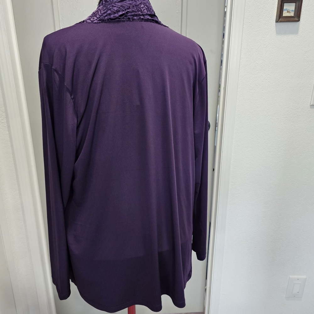 Christopher & Banks Purple Open Front Cardigan L NWT Burnout Velvet Trim Long Sl - Picture 5 of 14